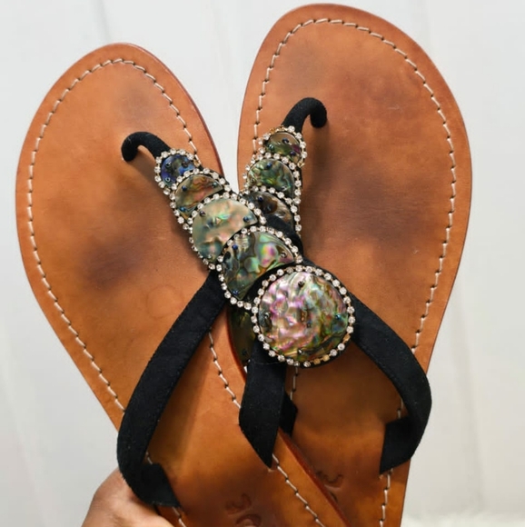 Mystique Iridescent Shell Beaded Thong Flat Sandal Women's Size 10 - Picture 4 of 6
